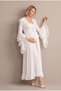 Women's Ecru Lace-Up Long Sleeve Special Design Maternity Nightgown Set with Nursing Detail and Dressing Gown - 3