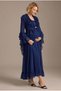 Women's Navy Blue Lace-Up Long Sleeve Special Design Maternity Nightgown Set with Nursing Detail and Dressing Gown - 2