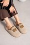 Women's Ecru Glitter Detailed Plush Winter Comfortable House Slippers