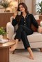 Buttoned Black Long Sleeve Cotton Pajama Set - 3