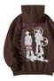 Women's Men's Brown Empathy Printed Ebstar Oversize Hooded Sweatshirt with Kangaroo Pocket - 3