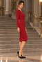 Women's Long Sleeve Double-Breasted Collar Buttoned Back Slit Midi Imported Crepe Dress - Office Chic and Timeless Elegance - 2