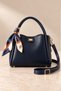 Women's Small Size 3-Compartment Stylish Hand and Shoulder Bag with Scarf (23X18 cm)