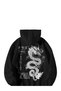 Women's Men's Black Dragon Printed Oversize Hooded Kangaroo Pocket Hoodie - 3