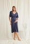 Lace Front Buttoned Maternity Navy Blue Nightgown - 2