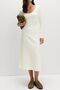 Ecru O-Neck Textured Midi Length Long Sleeve Dress
