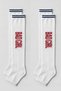 2 Pairs of Slogan-Printed Striped Towel-Soled Women's Over-The-Knee Socks