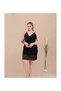 Large Size Stripe Patterned Lace Embroidered 2-Piece Viscose Black Nightgown and Dressing Gown Set - 2