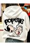 Unisex Popeye Printed 3-Thread Oversize Hooded Sweatshirt