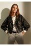 Women's Black Oversized Leather Jacket - 4