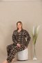 Arias Closet Large Size Leopard Patterned Buttoned Long Sleeve Viscose Pajama Set