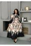 Women's Floral Patterned Belted Long Dress