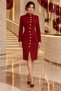 Women's Long Sleeve Turtleneck Gold Button Detailed Midi Imported Crepe Dress - Noble Posture and Timeless Elegance - 3