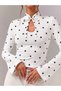 White Collar Lace-Up Star Patterned Spanish Sleeve Long Sleeve Blouse with Drop Detail