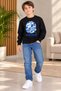 Boys' White Sweatshirt with Blue Camouflage Print, Crew Neck, Long Sleeve Top