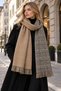 Zurich |   Double-Sided Plain Mink Beige and Houndstooth Plaid Patterned Black and White Oversized Winter Shawl Scarf Shoulder Wrap |   76 X 190 cm |   Soft Textured, Tasseled