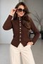 Women's Stand Collar Ruffle Detailed Button Knitwear Cardigan - 6
