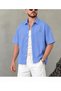 Oversize Thin Striped Short Sleeve Men's Shirt - Hpm - Blue - 2