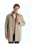 Beige Standard Fit Shirt Collar Gabardine Men's Trench Coat and Vest