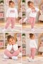 Girl's Ecru Pink Heart Patterned Sweatshirt and Jogger Sweatpants 2-Piece Set - 2