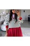 Sweater with Red Stripes on the Sleeves and Collar