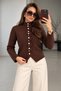 Women's Stand Collar Ruffle Detailed Button Knitwear Cardigan