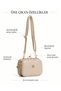 Beige Women's Shoulder Bag with Adjustable Strap, Zippered Compartment, Gold Detail, Stylish Daily Bag - 5