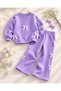 Girl's Bow Applique Detail Lilac Color Top and Bottom Set - 3