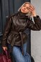 Women's Khaki Collar - Stand Collar Detailed Belted Lined Zr Model Leather Trench Jacket - 4