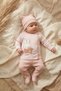 Premium Waffle Knit 3-Piece Baby Set - Rabbit Embroidered Double-Breasted Top, Booties, and Ear-Wrapped Hat - Rose