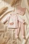 Premium Waffle Knit 3-Piece Baby Set - Rabbit Embroidered Double-Breasted Top, Booties, and Ear-Wrapped Hat - Rose - 2