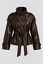 Women's Khaki Collar - Stand Collar Detailed Belted Lined Zr Model Leather Trench Jacket - 2