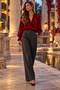 Women's Long Sleeve V-Neck Lace-Up Ethnic Print Single Jersey Blouse - Bohemian Vibes and Sophisticated Elegance - 2
