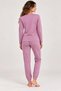 Women's Striped Lycra Thermal Comfortable Fabric Long Sleeve Lilac Pajama Set - 4