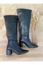 Pointed Toe Heeled Leather Boots - Rm - Black - 3