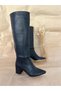 Pointed Toe Heeled Leather Boots - Rm - Black