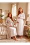 New Season Beige Winter Jacquard Shawl Collar Full Length Breastfeeding Compatible Design Long Sleeve Maternity Pajamas Nightgown Set