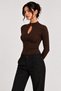 Women's Black Half Turtleneck Button Detailed Drop-Cut Long Sleeve Slim Fit Camisole Blouse - 6