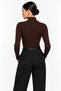Women's Black High Neck Low-Cut Long Sleeve Slim Fit Camisole Blouse - 8
