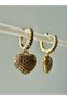Zircon Stone Dangling Heart Hoop Gold Earrings - 2