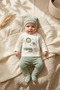 Lumi Safari Cotton 3-Piece Baby Set - Ecru & Sage Green with Animal Figures for Hospital Discharge and Daily Use