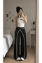 Women's High Waist Contrast Piping Wide Leg Flowy Long Palazzo Pants