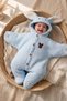 Baby Blue Rabbit Ears Star-Shaped Plush Jumpsuit - Soft Sherpa Textured Winter Baby Outfit