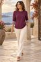 Women's Long Sleeve Crew Neck Houndstooth Sleeve Detail Loose Modal Blouse - Casual Comfort and Timeless Elegance - 7