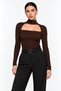Women's Black High Neck Low-Cut Long Sleeve Slim Fit Camisole Blouse - 7