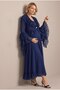 Women's Navy Blue Long Sleeve Lace New Season Maternity Nightgown Set with Easy Breastfeeding Dressing Gown - 6