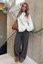 Women's Plaid Patterned Wide Leg Palazzo Trousers Relaxed Fit Lz001 - 2