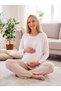 New Season Ecru Beige Winter Maternity Pajama Set with Hidden Breastfeeding Feature and Long Sleeves - 2