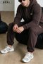 Minimalist Oval Logo Printed Light Brown Unisex Cardigan Jogger 2 Piece Set - 4