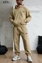 Minimalist Oval Logo Printed Light Beige Unisex Cardigan Jogger 2 Piece Set - 6